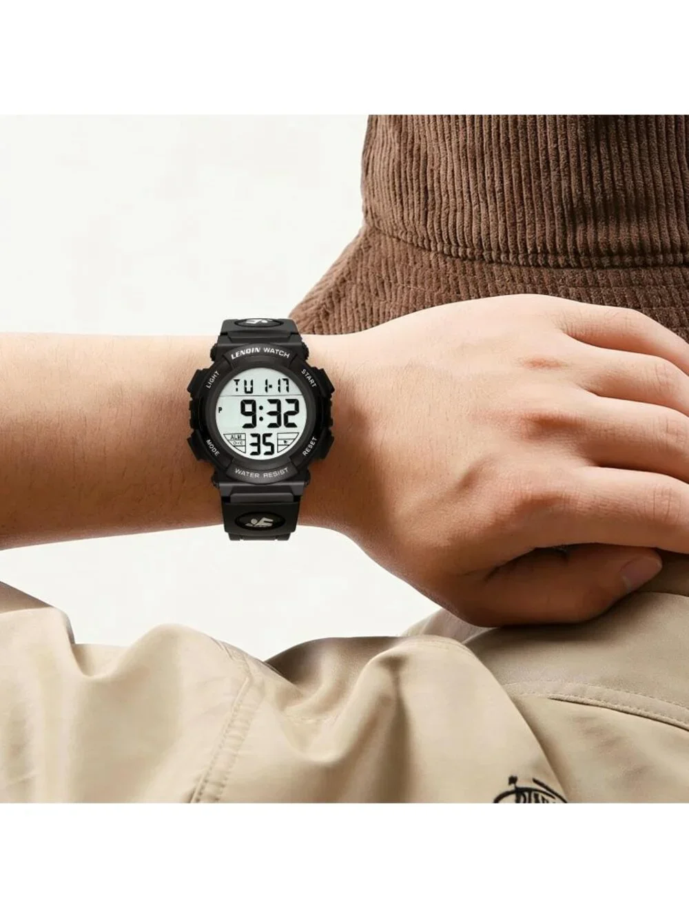 Men's Black Analog Quartz Sports Waterproof Tactical Digital Alarm Wrist Watch